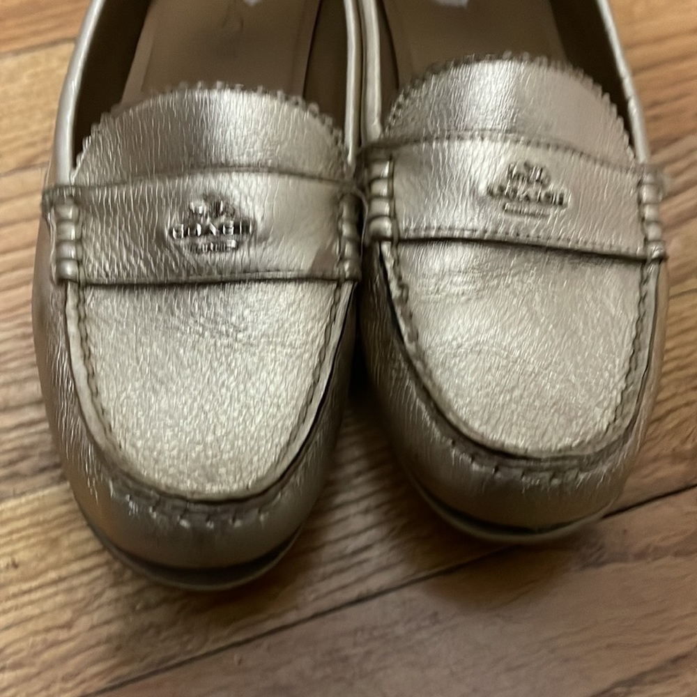 Gold coach loafers